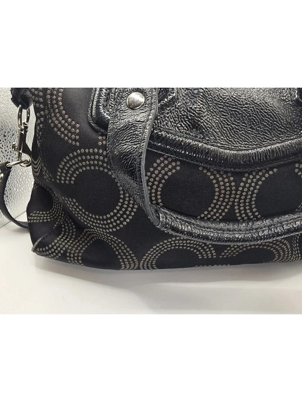 Authentic Coach Ashley Dotted OP Art Satchel Hand Bag Purse F20027 Black